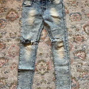 Men's Light Blue Distressed Skinny Jeans
